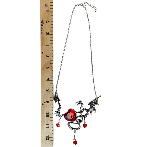 Goth Witchy Dragon Heart Crystal Pendant Necklace Halloween Cosplay - Picture 12 of 13